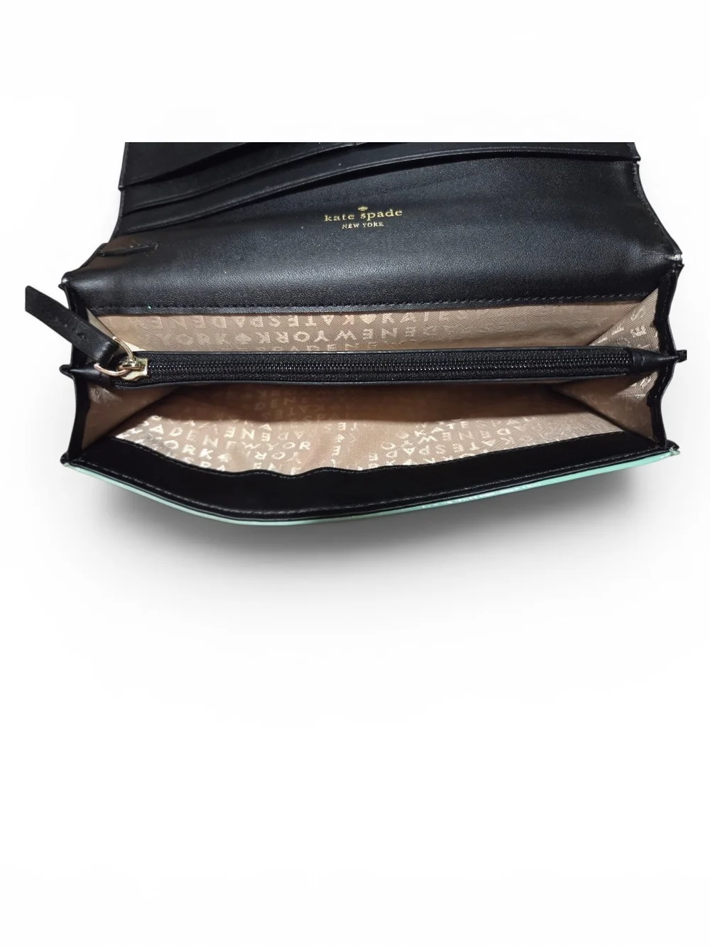 Women’s Mint Patent Wristlet Clutch with Black Bow